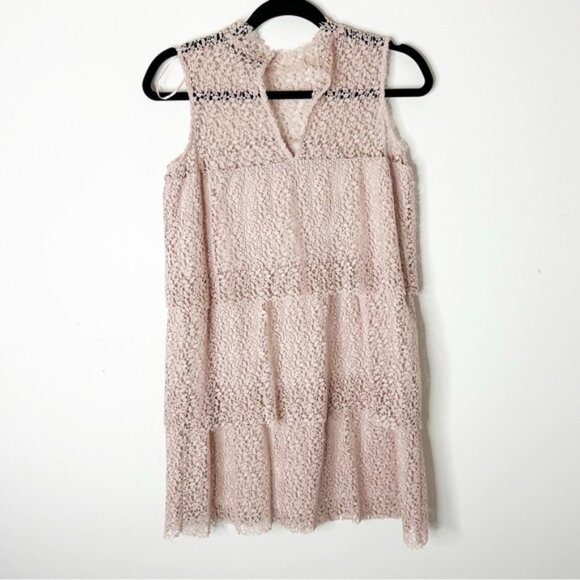 ZARA Women's Mini Dress Lace Crochet Tiered layers Romantic Pink nude Size XS - Picture 12 of 16